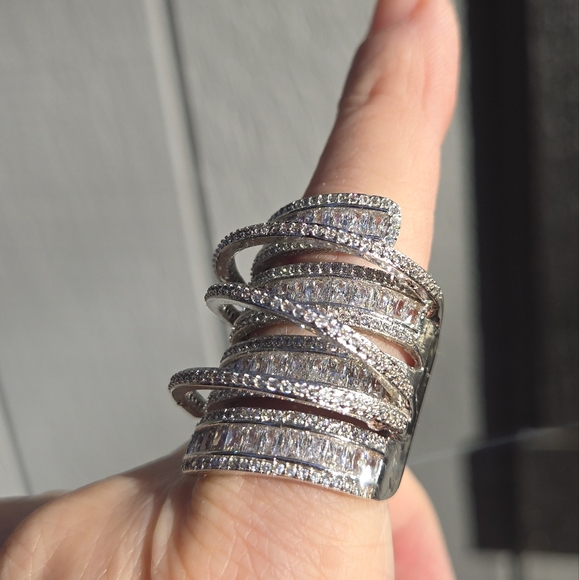 Sterling S925 silver Zircon & Topaz finger cuff sz10 - Picture 7 of 13